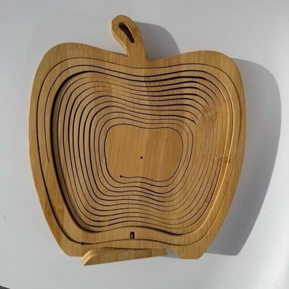 Bonnie and Pop Basket Bamboo Collapsible Apple Shape Tray Trivet Cottage Fruit